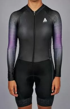 Code Enterizo Manga Larga De Ciclismo - Dama - Negro - Purpura